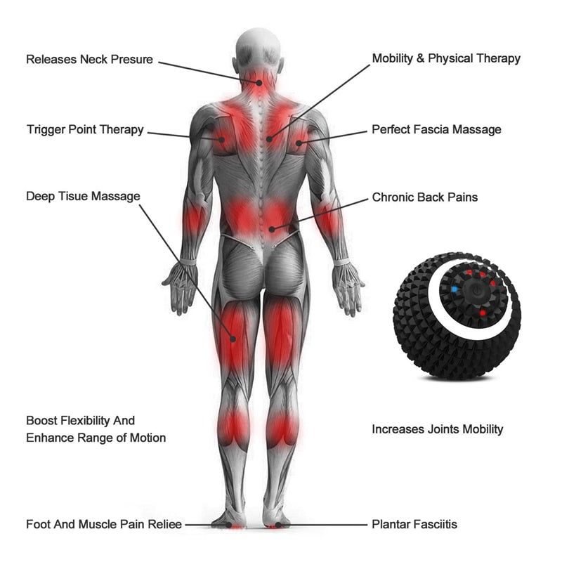 Electric Massage Ball with 4-Speed Vibration, Deep Tissue Muscle Massager for Pain Relief & Recovery, Ideal for Myofascial Release, Trigger Points, and Physical Therapy