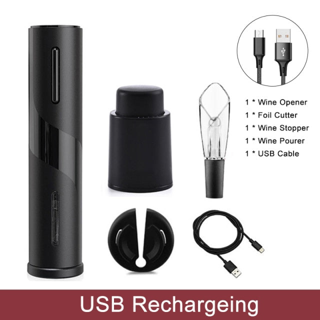 Automatic Wine Bottle Opener – Rechargeable Electric Corkscrew with Foil Cutter, 2-in-1 Aerator Pourer, and Vacuum Stopper – Cordless and Stylish Wine Opener