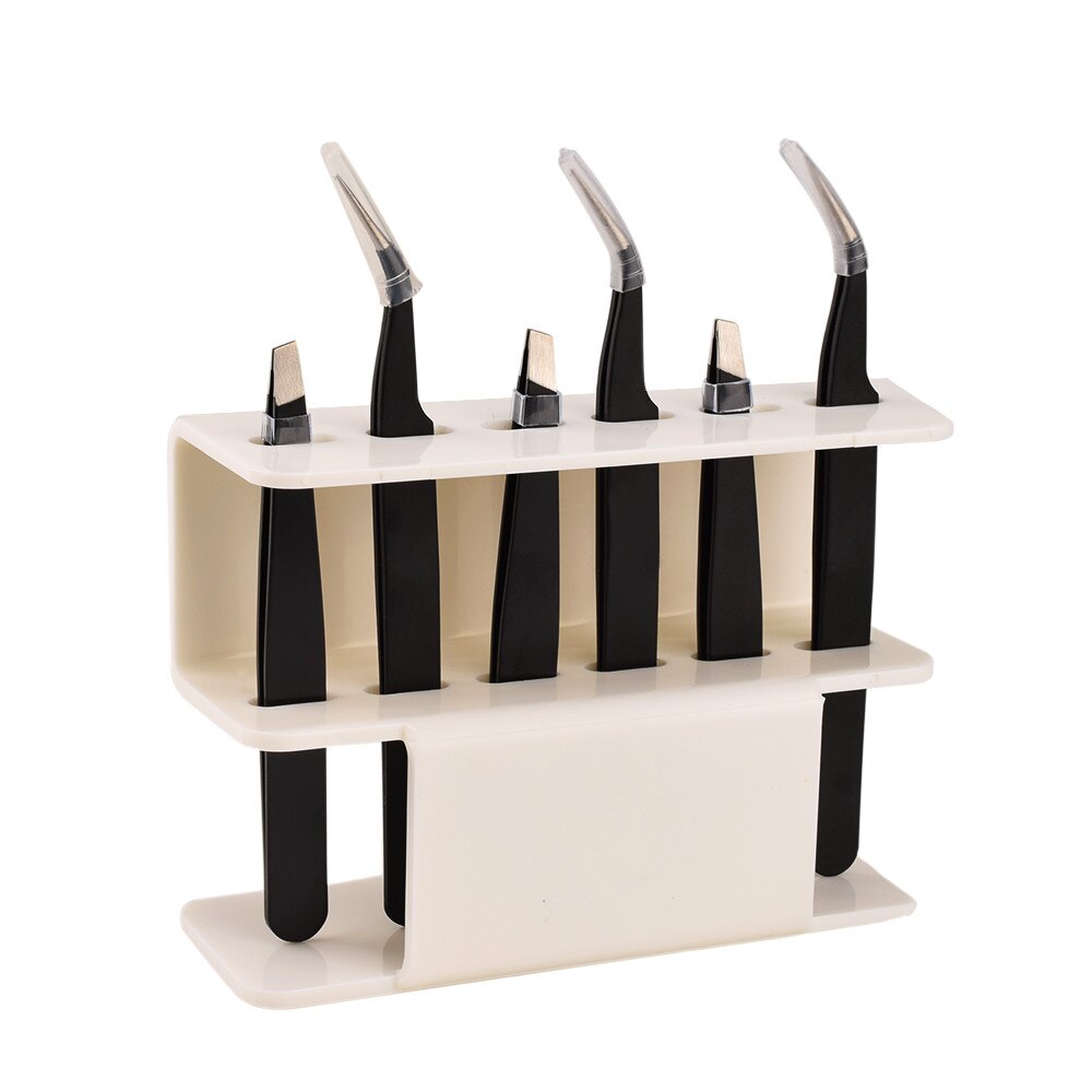 8-Hole Dust-Proof Acrylic Eyelash Tweezers Holder – Marble Tweezer Stand Display Organizer with Cover for Lash Extensions (Black)
