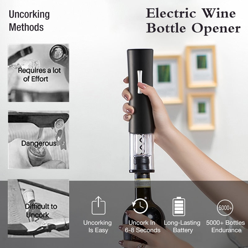 Automatic Wine Bottle Opener – Rechargeable Electric Corkscrew with Foil Cutter, 2-in-1 Aerator Pourer, and Vacuum Stopper – Cordless and Stylish Wine Opener