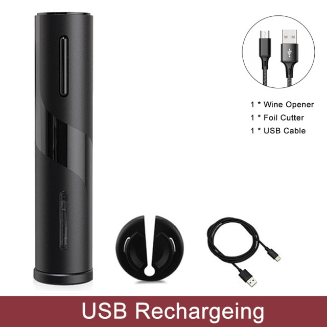 Automatic Wine Bottle Opener – Rechargeable Electric Corkscrew with Foil Cutter, 2-in-1 Aerator Pourer, and Vacuum Stopper – Cordless and Stylish Wine Opener