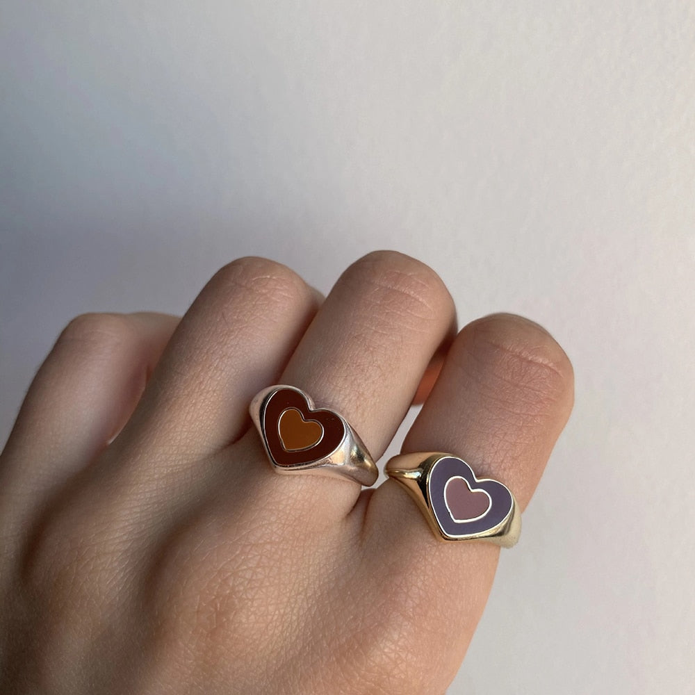 Creative Love Heart Ring – Elegant Alloy Ring with Color Retention Electroplating, Available in Sizes 6/7/8, Packaged in a Bubble Bag