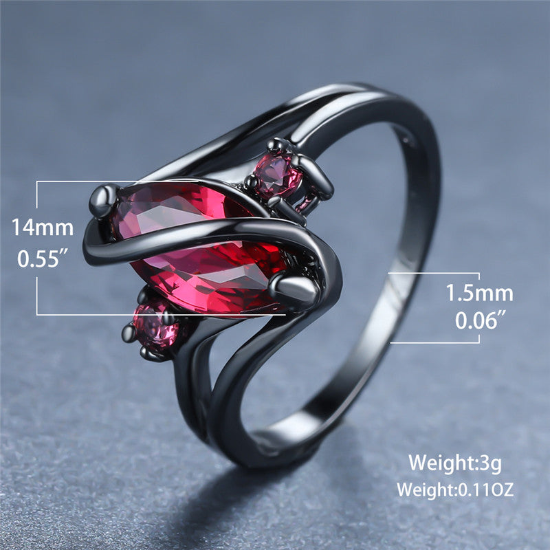 14K Black Gold Crystal Ring for Women – Statement Jewelry with Red Leaf Crystal & White Accents