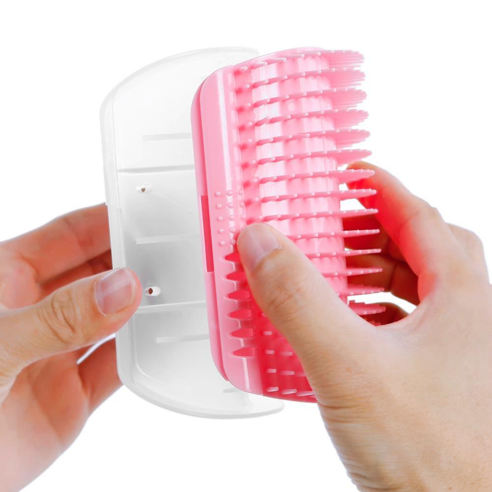 Cat Self-Groomer Corner Brush – Wall-Mounted Cat Massage Brush with Catnip Attraction, Easy to Install and Clean, Reduces Shedding and Hairballs
