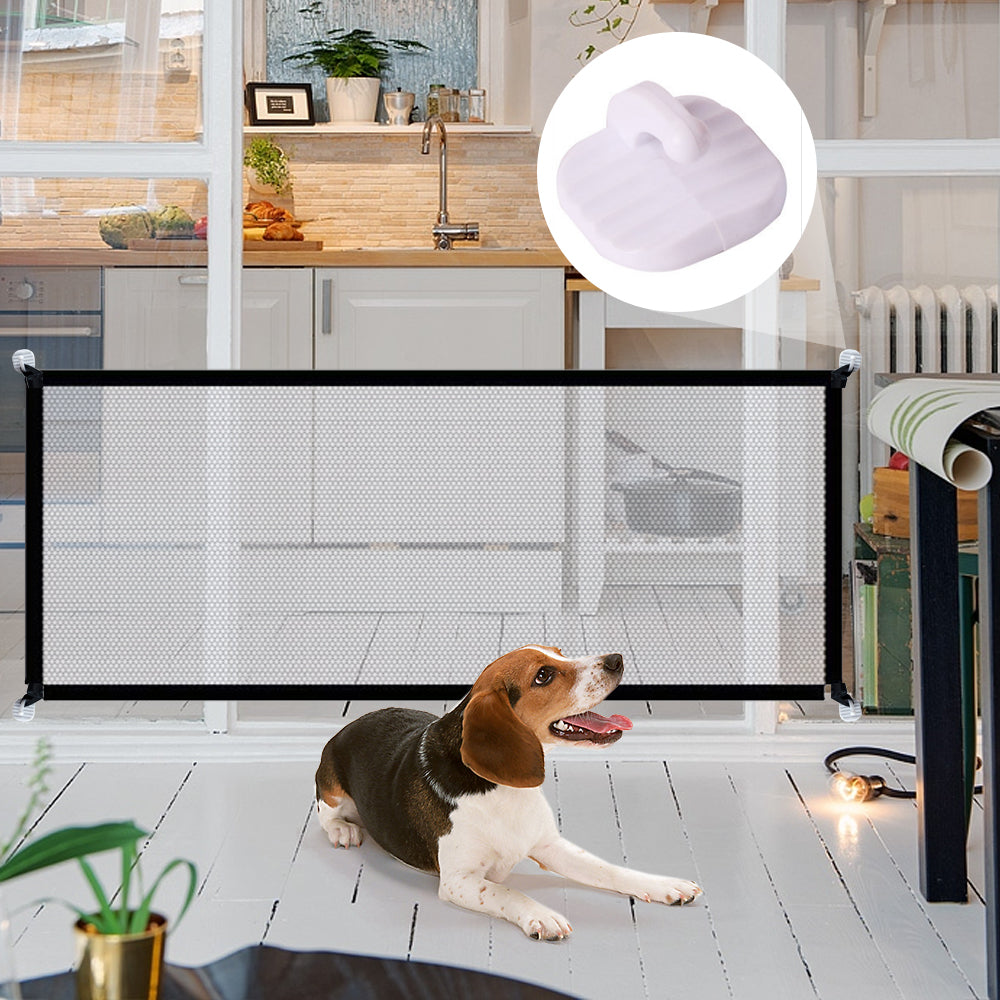 Black Foldable Pet Safety Gate – 70-Inch Extra-Wide Portable Mesh Barrier, Adjustable Magic Corridor Fence for Dogs, Hallways, Doorways, and Stairs