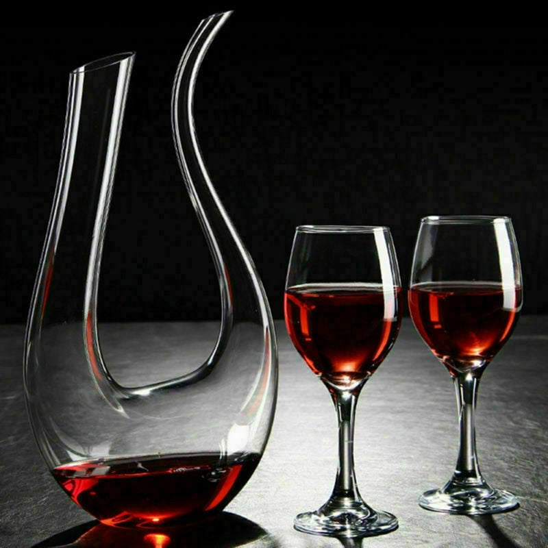Crystal U-Shaped Wine Decanter – 1500ml Glass Aerator for Red & White Wines, Hand-Blown Lead-Free Carafe
