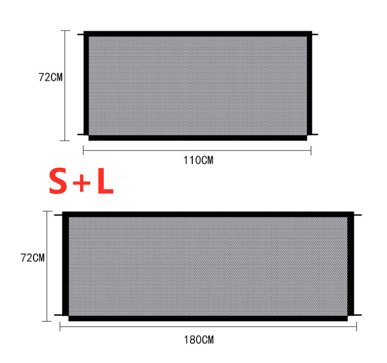 Black Foldable Pet Safety Gate – 70-Inch Extra-Wide Portable Mesh Barrier, Adjustable Magic Corridor Fence for Dogs, Hallways, Doorways, and Stairs