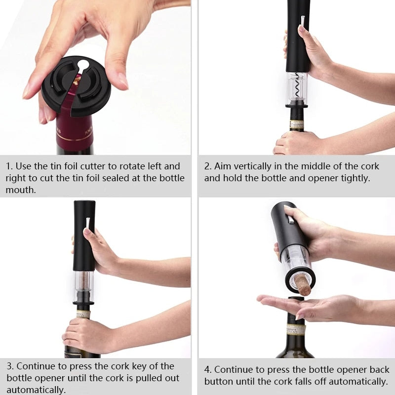 Automatic Wine Bottle Opener – Rechargeable Electric Corkscrew with Foil Cutter, 2-in-1 Aerator Pourer, and Vacuum Stopper – Cordless and Stylish Wine Opener