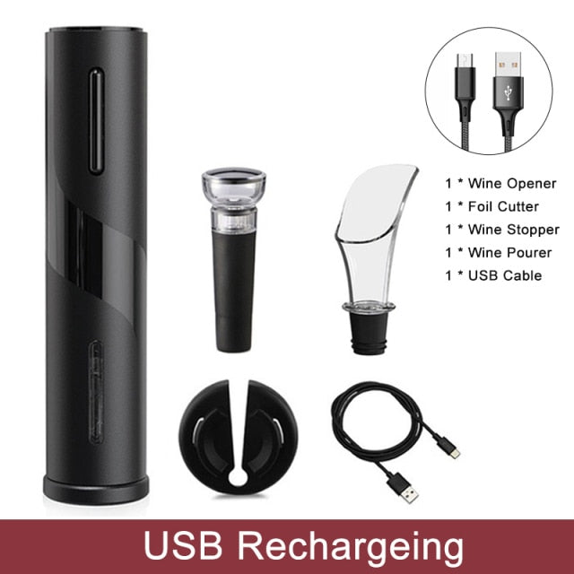 Automatic Wine Bottle Opener – Rechargeable Electric Corkscrew with Foil Cutter, 2-in-1 Aerator Pourer, and Vacuum Stopper – Cordless and Stylish Wine Opener