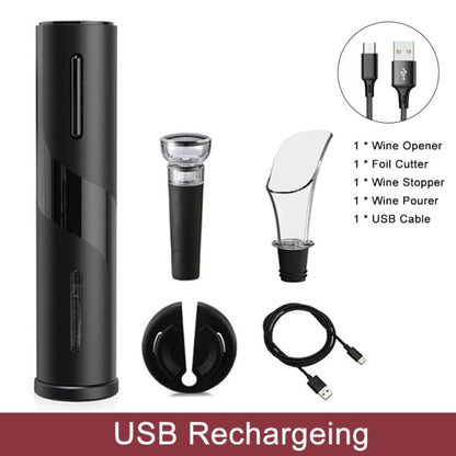 Automatic Wine Bottle Opener – Rechargeable Electric Corkscrew with Foil Cutter, 2-in-1 Aerator Pourer, and Vacuum Stopper – Cordless and Stylish Wine Opener