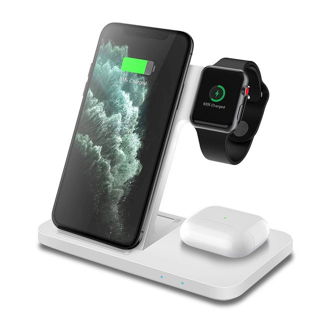 3-in-1 Wireless Fast Charger Dock Station – 15W Qi-Certified Charging Stand for iPhone, Apple Watch, and AirPods