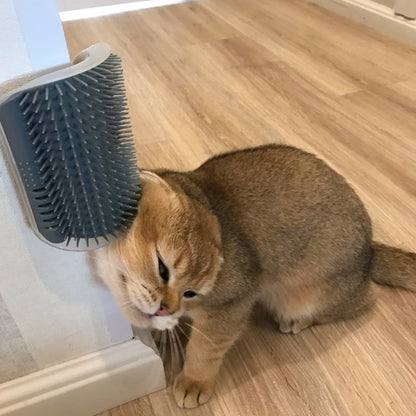 Cat Self-Groomer Corner Brush – Wall-Mounted Cat Massage Brush with Catnip Attraction, Easy to Install and Clean, Reduces Shedding and Hairballs