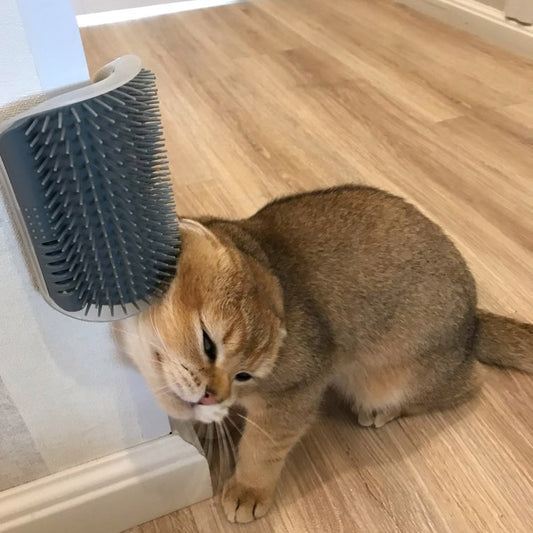 Cat Self-Groomer Corner Brush – Wall-Mounted Cat Massage Brush with Catnip Attraction, Easy to Install and Clean, Reduces Shedding and Hairballs
