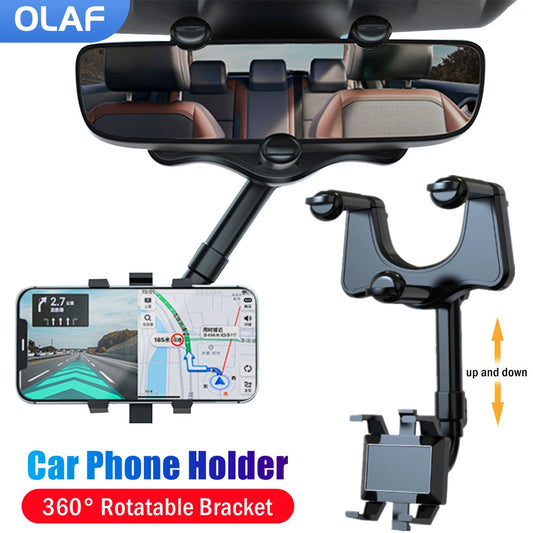 360° Rotatable Smartphone Car Holder, Adjustable Telescopic Phone Mount, Rearview Mirror Bracket for Hands-Free Driving