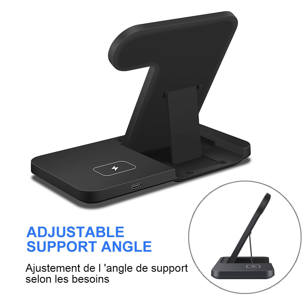 3-in-1 Wireless Fast Charger Dock Station – 15W Qi-Certified Charging Stand for iPhone, Apple Watch, and AirPods