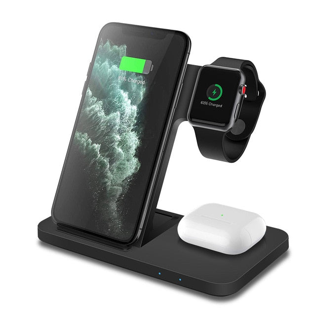 3-in-1 Wireless Fast Charger Dock Station – 15W Qi-Certified Charging Stand for iPhone, Apple Watch, and AirPods