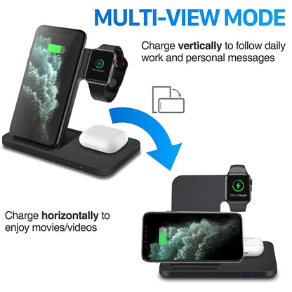 3-in-1 Wireless Fast Charger Dock Station – 15W Qi-Certified Charging Stand for iPhone, Apple Watch, and AirPods